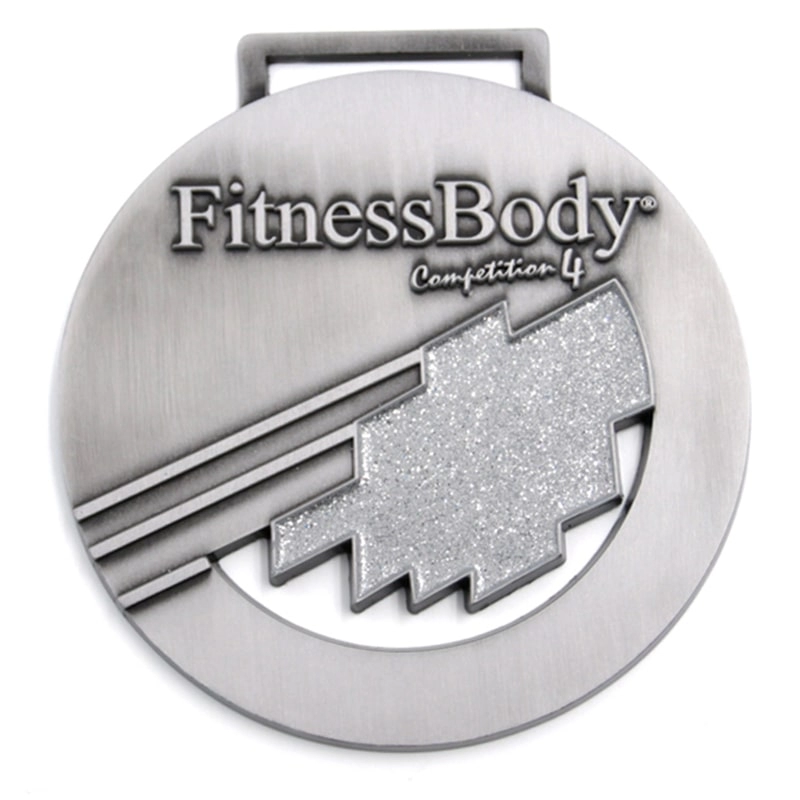 Medalha corporal de fitness com brilho de liga de zinco personalizada de fábrica