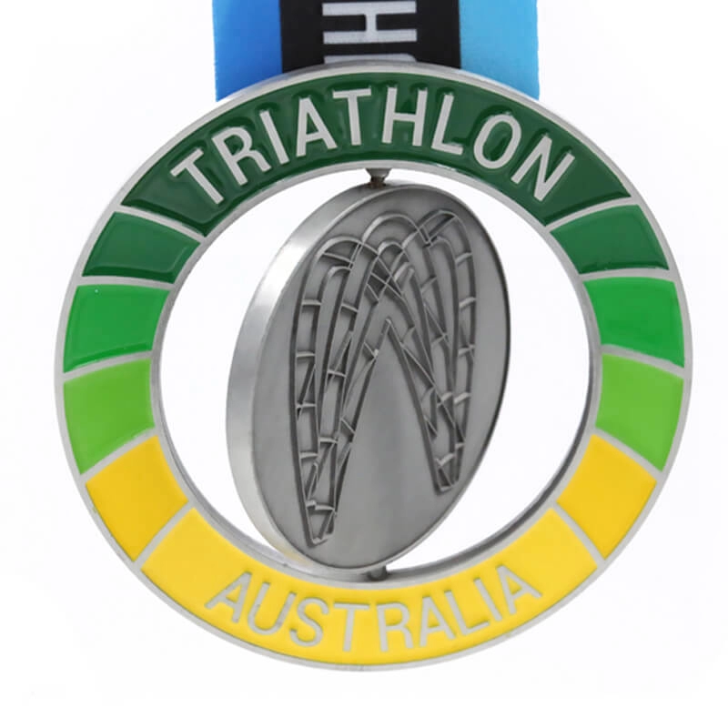 Medalha de fábrica de medalhas de triatlo giratório personalizado