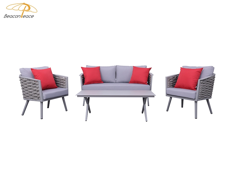 Moderno personalizado jardim pátio corda tecelagem sofá mobiliário lounge