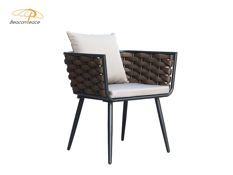 Cadeira de tecelagem de corda para pátio, móveis de alumínio para jantar ao ar livre